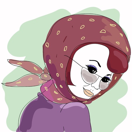 Young beautiful woman in sunglasses with a scarfのイラスト素材