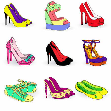 Collection of color  fashion woman shoesのイラスト素材