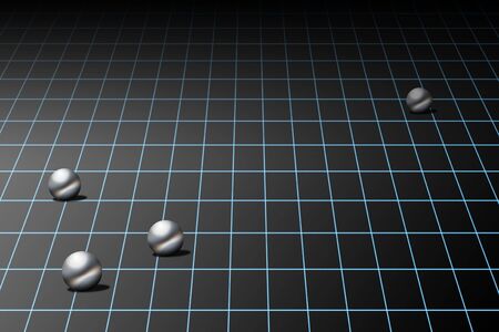 Spheres over blue grid in perspective