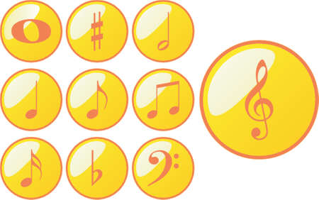 Vectorial glass buttons with different kind of musical symbolsのイラスト素材