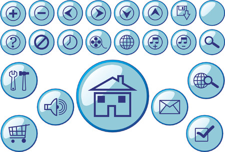 Vectorial glass buttons with different kind of web symbolsのイラスト素材