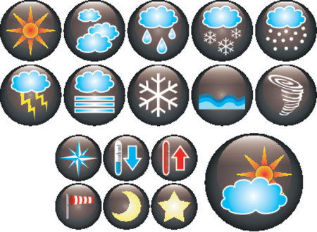 Vectorial glass buttons with different kind of meteorologic symbolsのイラスト素材