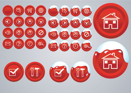 Vectorial buttons with different kind of web symbols with and without snow on topのイラスト素材