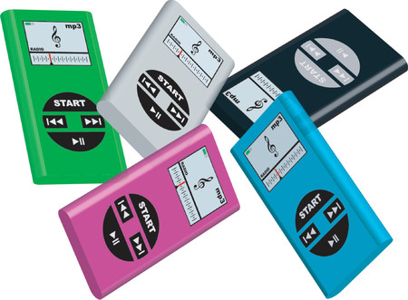 Mp3 players with different colors over white backgroundのイラスト素材