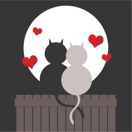 Couple of cats watching the moonlight. Love cats. Valentines day.のイラスト素材