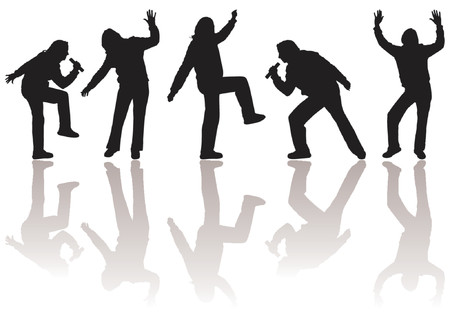 Women singing and dancing silhouettesのイラスト素材