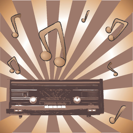 Vintage radio with grunge look over abstract backgroundのイラスト素材