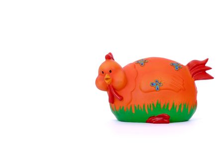 Funny chicken over white backgroundの写真素材