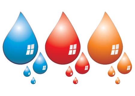 Water drops sets with tree different colors over white backgroundのイラスト素材