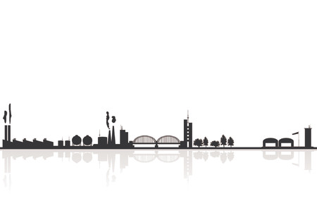 Silhouette buildings. Industrial city skyline with reflex.のイラスト素材