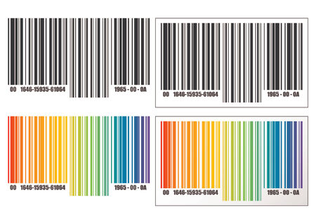 Barcode template over white background. Text and colors can easily be replaced. Black and white and rainbow version.のイラスト素材