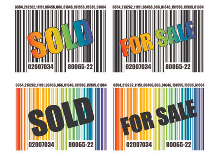 Barcode template over white background. Text and colors can easily be replaced. Black and white and rainbow version.のイラスト素材