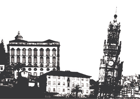 Urban buildings scenery over white backgroundのイラスト素材