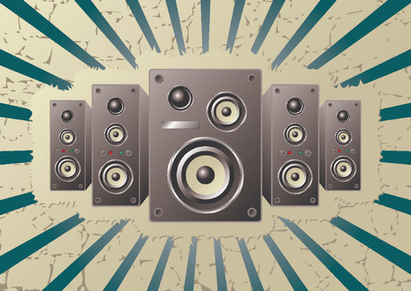 Loudspeakers over green striped abstract patternのイラスト素材