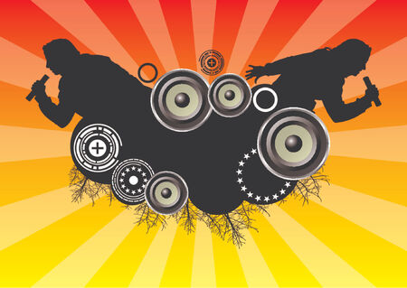 Women singing silhouettes over abstract backgroundのイラスト素材