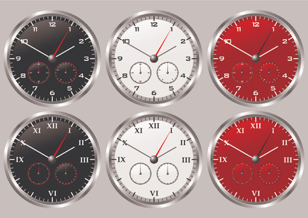 Different clocks with different kind of numbers and face coloursのイラスト素材
