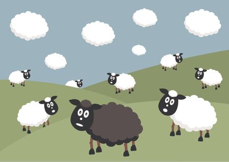 Flock of sheep with the black sheep of the のイラスト素材