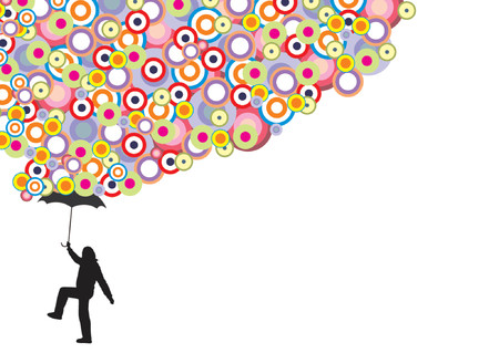 Woman with umbrella silhouette under a colored circles rainのイラスト素材