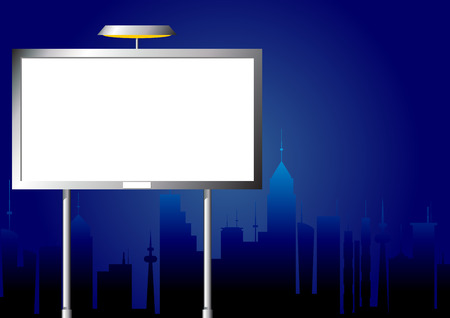 Advertising billboard over city line silhouette by nightのイラスト素材