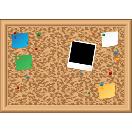 Cork board with pins post it notes and photos attachedのイラスト素材