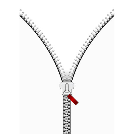 Silver zipper in a vertical line over white backgroundのイラスト素材