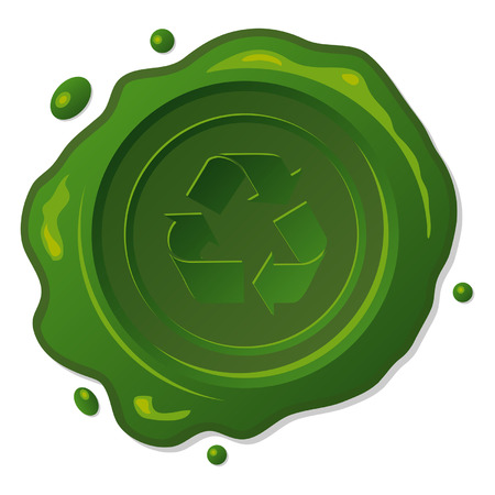 Green wax seal with recycle symbol over whiteのイラスト素材