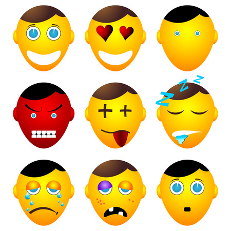 Different funny faces isolated over white backgroundのイラスト素材