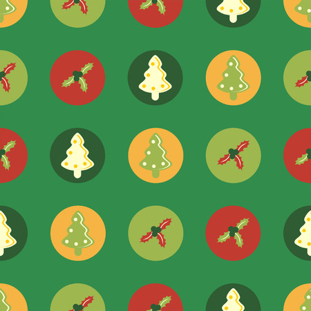 Christmas square seamless paper with tree and hollyのイラスト素材