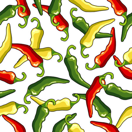 Chili peppers seamless pattern with white backgroundのイラスト素材