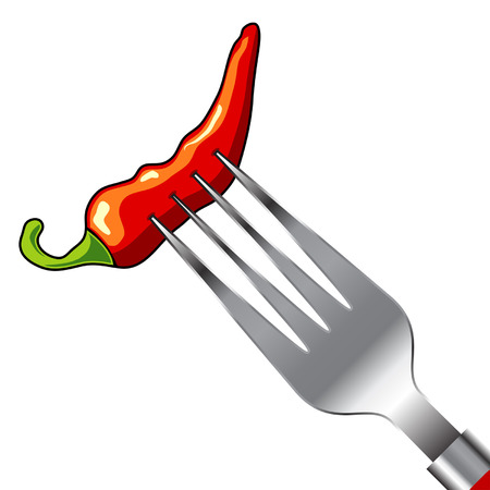 Mexican chili pepper and fork over whiteのイラスト素材