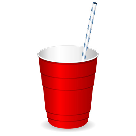 Red plastic party cup with straw over whiteのイラスト素材