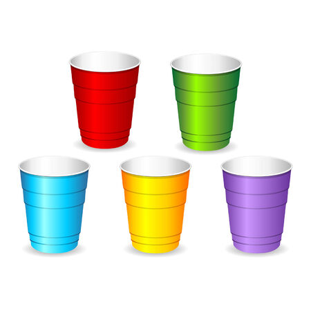 Colorful plastic party cup set over whiteのイラスト素材
