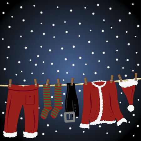 Santa Claus suit hanged on a clothes lineのイラスト素材