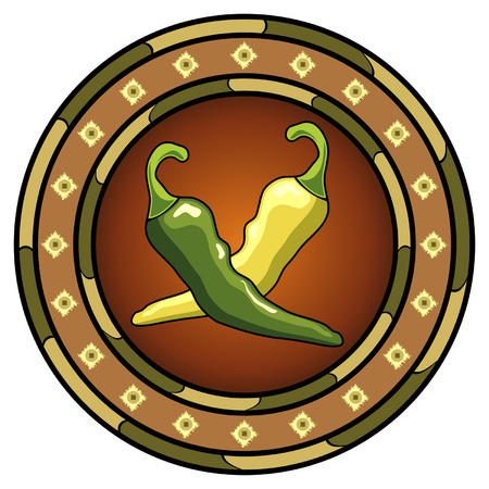 Mexican chili peppers round logo over whiteのイラスト素材