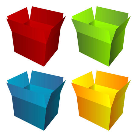 Opened cardboard box with different colors isolated over whiteのイラスト素材
