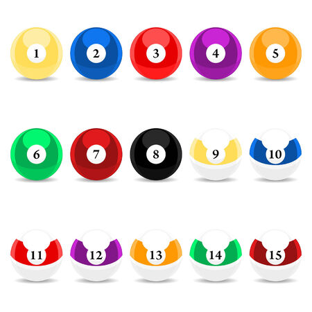 Complete set of pool balls over white background のイラスト素材
