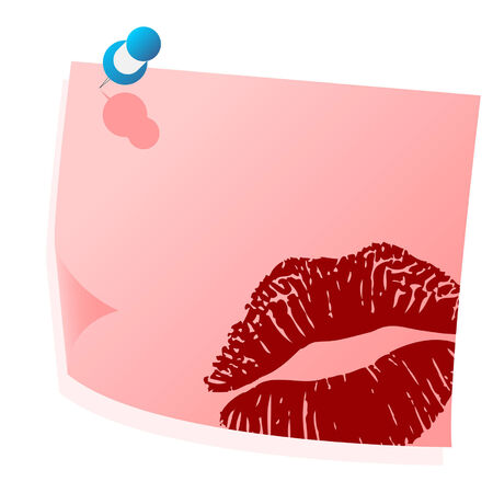 Valentines pink note with lipstick mark over whiteのイラスト素材