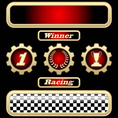 Different sport trophies isolated over black backgroundのイラスト素材