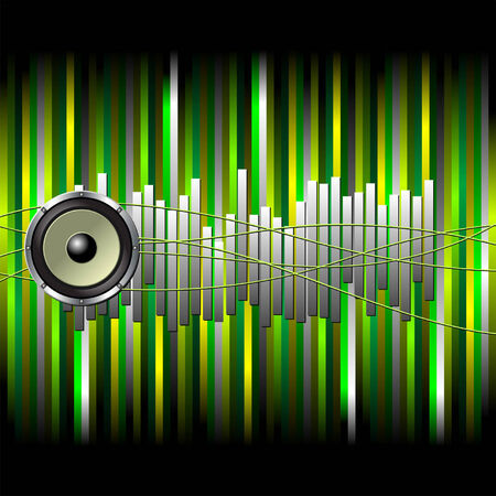 Musical theme background over green striped patternのイラスト素材