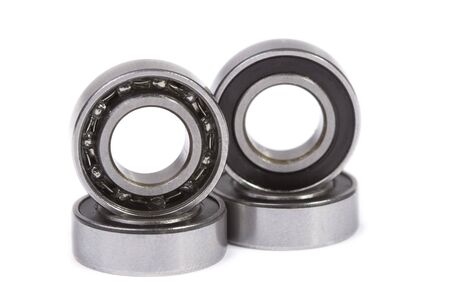 Small ball bearings macro shot over whiteの写真素材