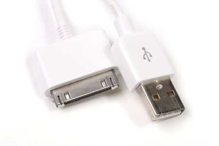 Two ends of white USB cable connectorの写真素材