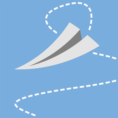Paper plane flying over blue square backgroundのイラスト素材