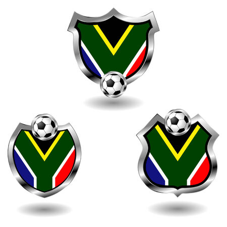 Soccer badges with South Africa flag over whiteのイラスト素材