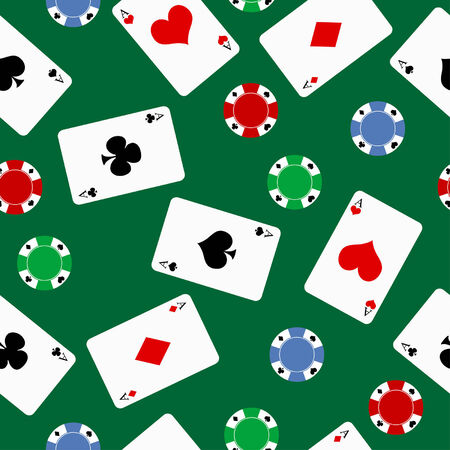 Seamless pattern with playing cards and casino game chipsのイラスト素材