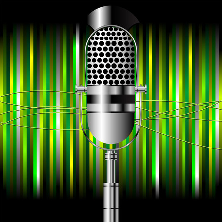 Vintage radio microphone over striped square backgroundのイラスト素材