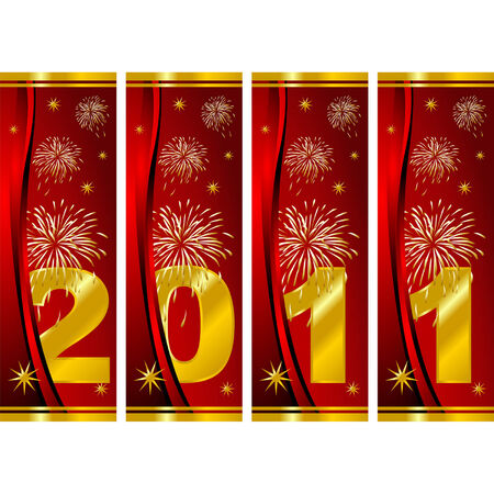 Happy new Year. Fireworks over red background.のイラスト素材