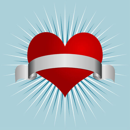 Heart and ribbon over starry square backgroundのイラスト素材