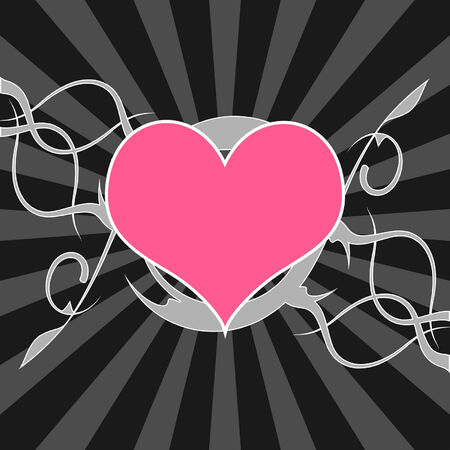 Pink heart over ornamented starry square backgroundのイラスト素材