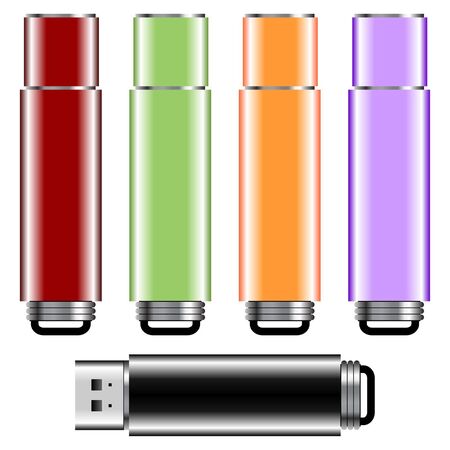 Flash drive with different colors over whiteのイラスト素材