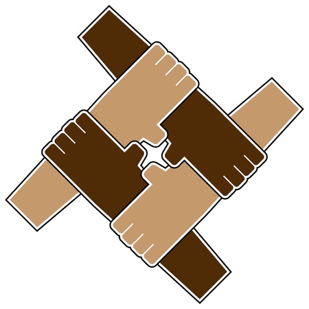 Four hands teamwork symbol isolated over whiteのイラスト素材